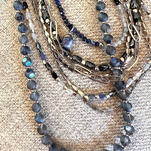 Elegant silver and Blue beads Layered convertible and adjustable Necklace. - Picture 8 of 11